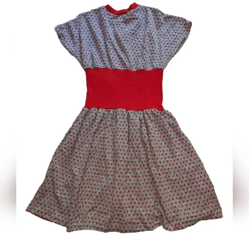 Vintage silver‎ unicorn red and gray polka dot dress size 16 youth
